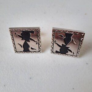 VTG Swank Silver-Tone Square Cufflinks Abstract Silhouettes 1" Men Formal Career